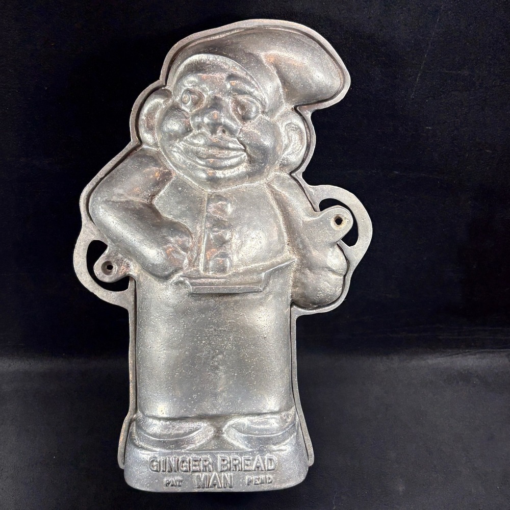 Ginger Bread / Gingerbread Man Cake Mold Heavy Cast Aluminum 2 Pieces 12.75" Vtg